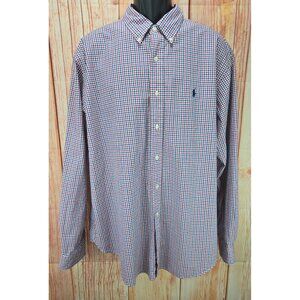 Ralph Lauren Mens Red & Blue Checkered Long Sleeve Button-Up Shirt XXL Classic